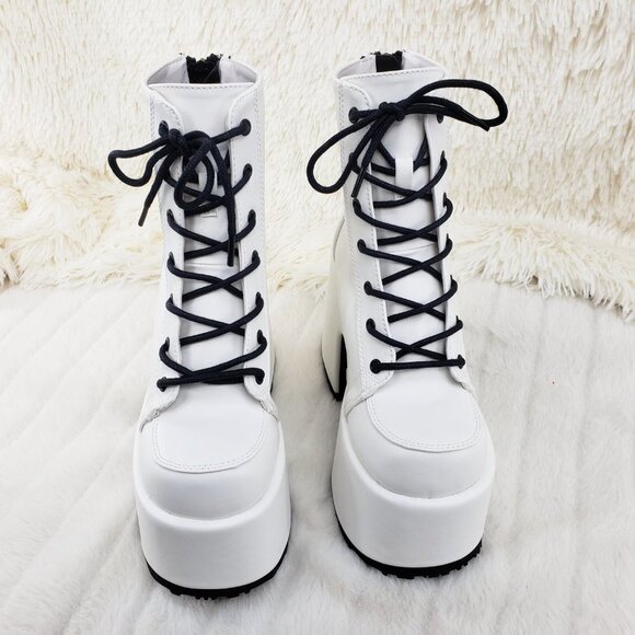 White Matte Chunky Platform Goth Punk Ankle Boots Camel - Picture 4 of 14
